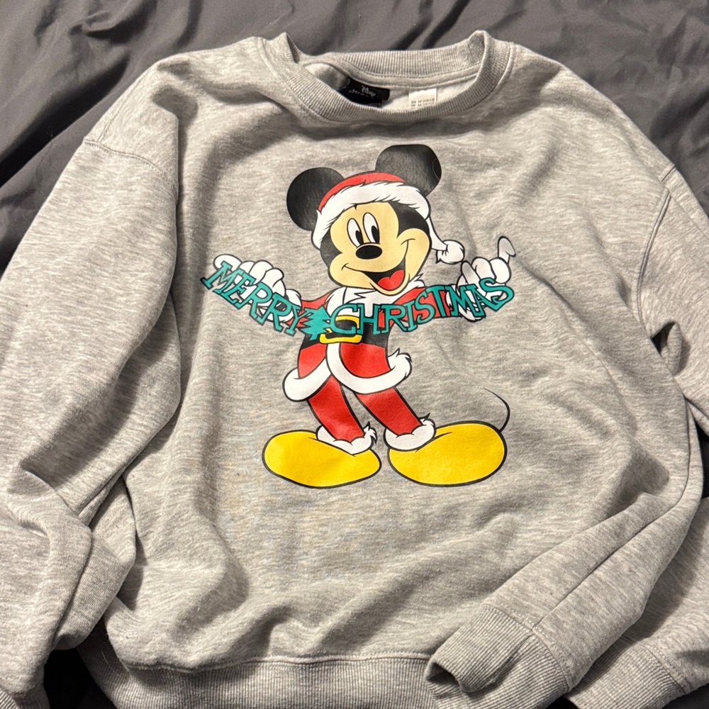 Disney Gray Mickey Mouse Holiday Crewneck Sweater